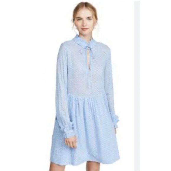 Ganni Dresses & Skirts - Ganni Blue Floral High Neck Mini Dress